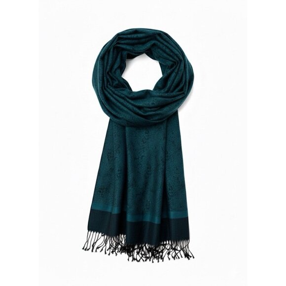 Pashmina Silk Blend Vtg Scarf Peacock Blue Shawl Wrap Fringe Tassels Classic - Picture 1 of 4